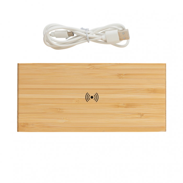 Ceas din bambus cu incarcator wireless 5W si port USB [7]