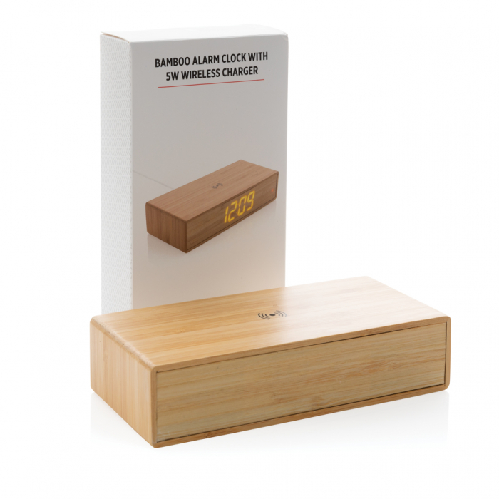 Ceas din bambus cu incarcator wireless 5W si port USB [10]
