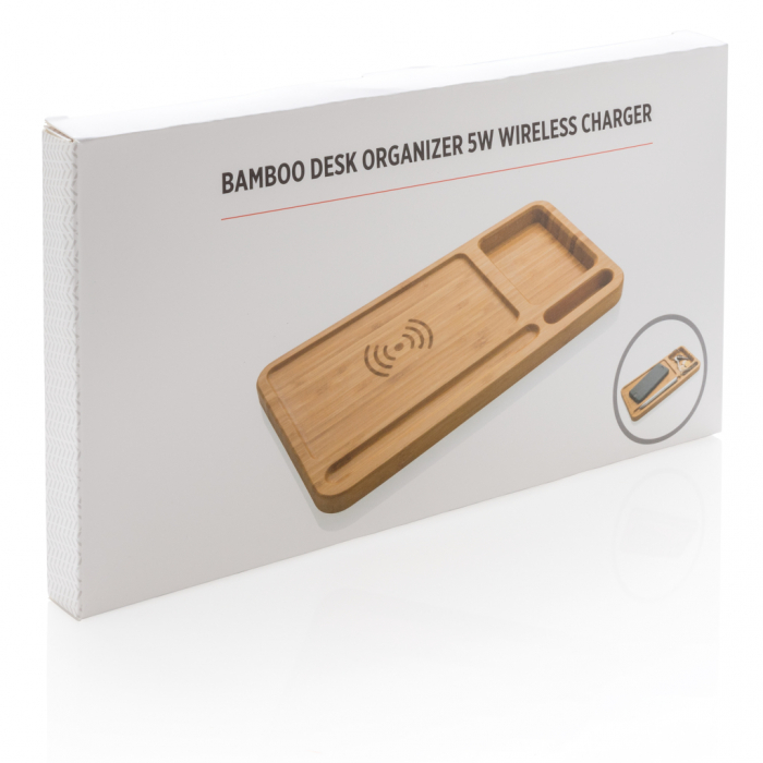 Organizator de birou din bambus cu incarcator wireless 5W [11]
