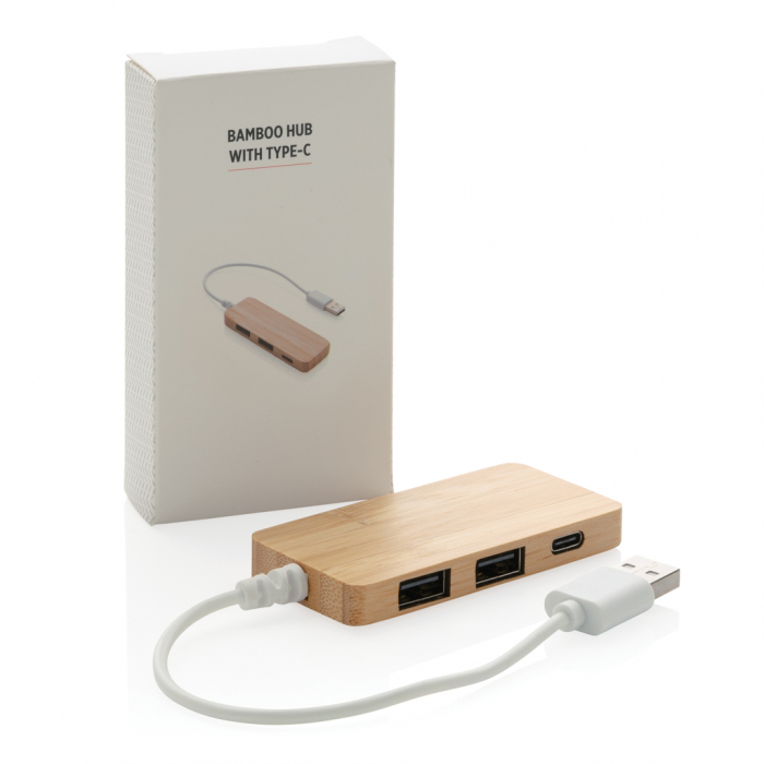 Hub USB 2.0 din bambus, 2xUSB-A + 1xUSB-C [4]
