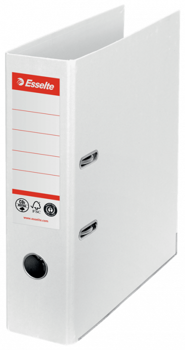 Biblioraft Esselte No.1 Power Recycled, carton, 100% reciclat, reciclabil, certificare FSC, A4, 75 mm, alb [1]