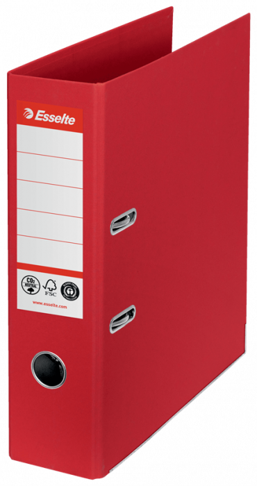 Biblioraft Esselte No.1 Power Recycled, carton, 100% reciclat, reciclabil, certificare FSC, A4, 75 mm, rosu [1]