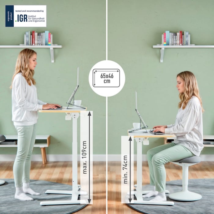 Birou ergonomic pliabil Leitz Ergo, alb, reglabil 74-109 cm, blat 65x46 cm [2]