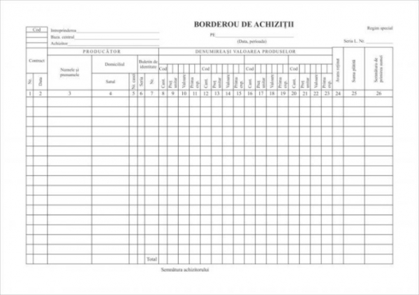 Borderou achizitii A4, 100 file, print f/v [2]
