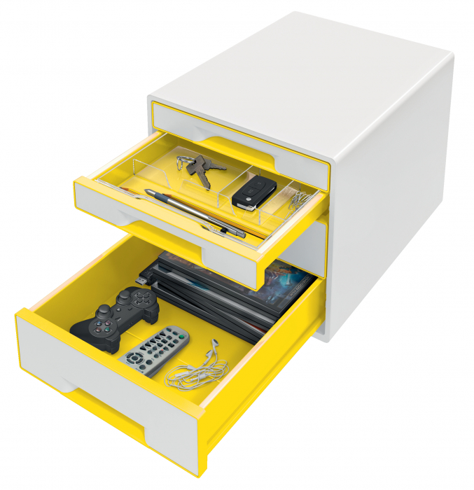 Cabinet cu 4 sertare Leitz WOW cu tavita organizare, alb-diverse culori [4]