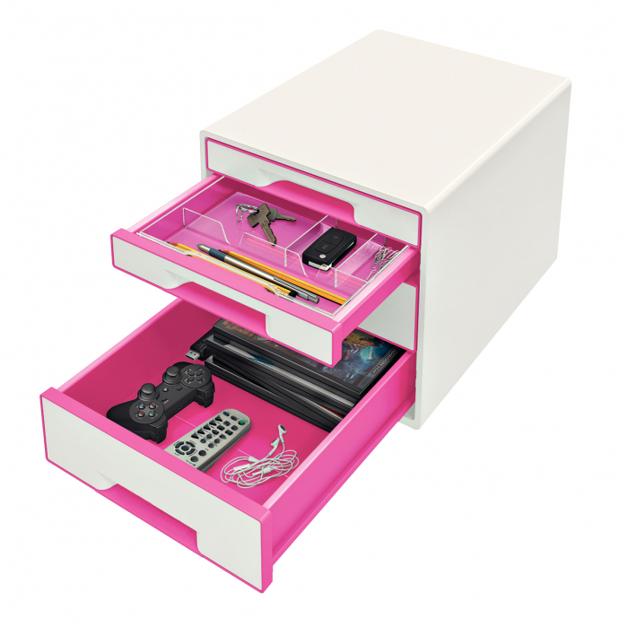 Cabinet cu 4 sertare Leitz WOW cu tavita organizare, alb-roz [3]