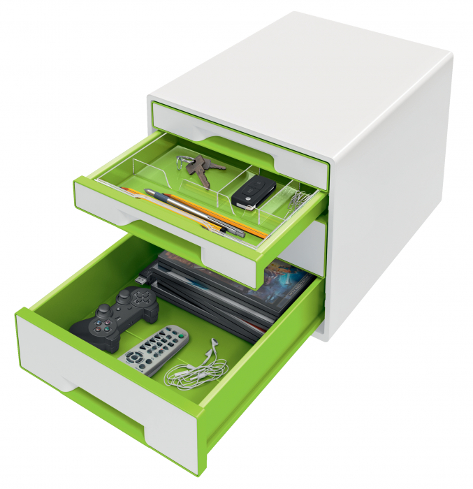 Cabinet cu 4 sertare Leitz WOW cu tavita organizare, alb-verde [3]