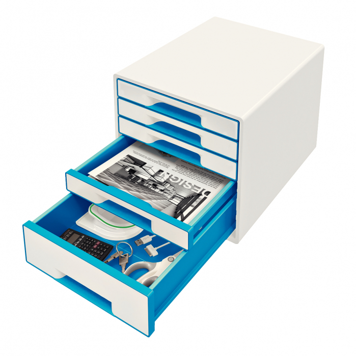 Cabinet cu 5 sertare Leitz WOW cu tavita organizare, alb-albastru [2]