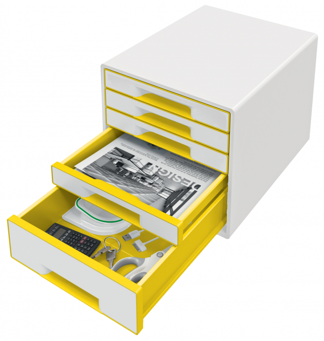 Cabinet cu 5 sertare Leitz WOW cu tavita organizare, alb-diverse culori [2]