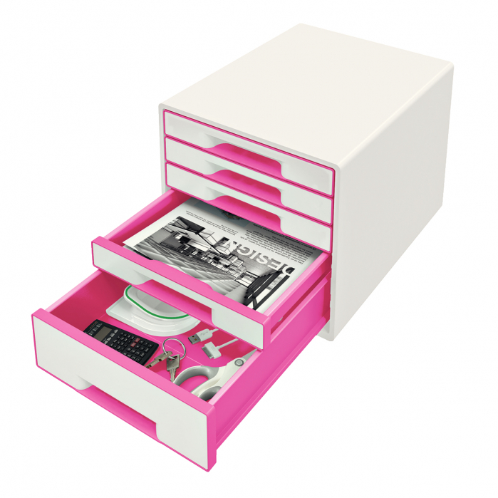 Cabinet cu 5 sertare Leitz WOW cu tavita organizare, alb-roz [2]