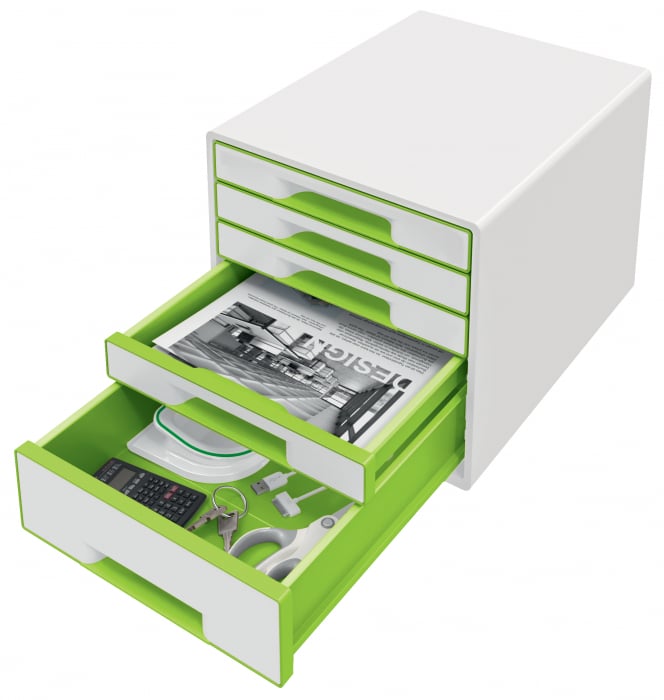 Cabinet cu 5 sertare Leitz WOW cu tavita organizare, alb-verde [2]