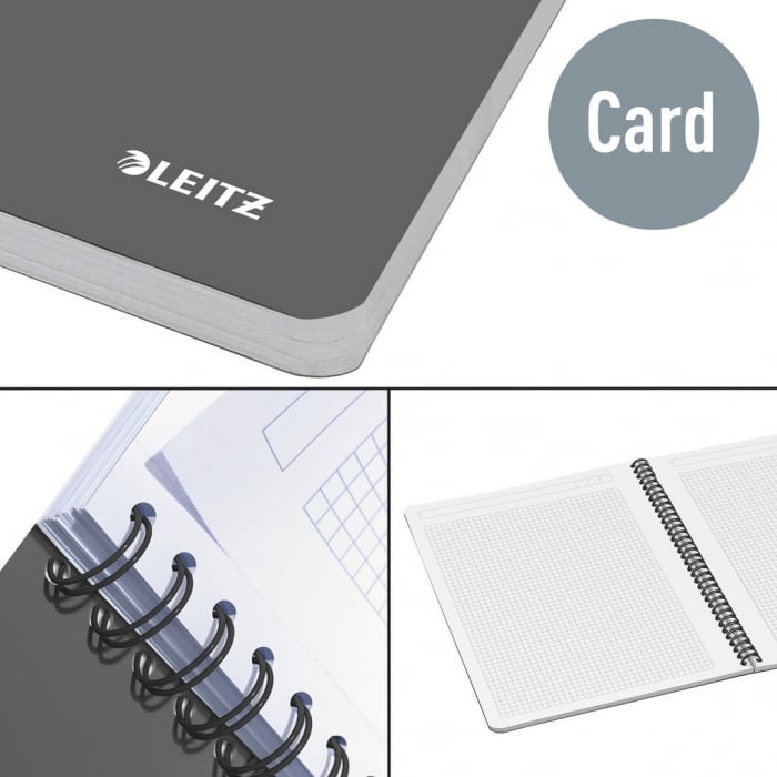 Caiet de birou Leitz Office, carton laminat, certificare FSC, reciclabil, A5, 90 coli, cu spira, matematica [3]