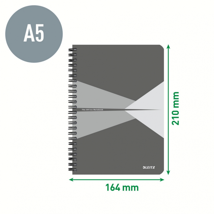 Caiet de birou Leitz Office, carton laminat, certificare FSC, reciclabil, A5, 90 coli, cu spira, matematica [4]