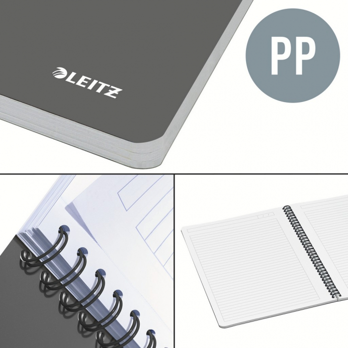 Caiet de birou Leitz Office, PP, certificare FSC, reciclabil, A4, 90 coli, cu spira, dictando, albastru [4]