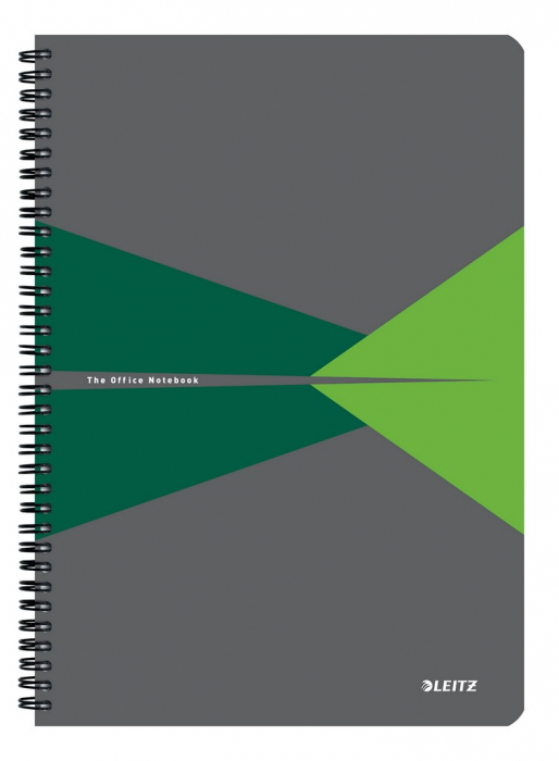 Caiet de birou Leitz Office, PP, certificare FSC, reciclabil, A4, 90 coli, cu spira, dictando, verde [1]