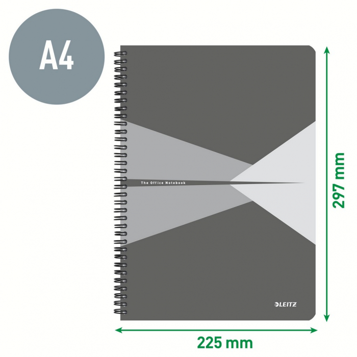 Caiet de birou Leitz Office, PP, certificare FSC, reciclabil, A4, 90 coli, cu spira, matematica, albastru [6]