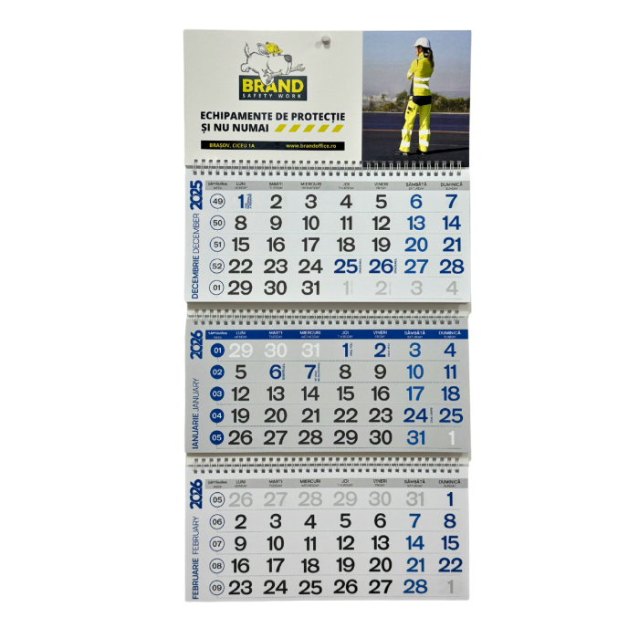 Calendar perete Triptic pliat – rosu/albastru, personalizare corporate [1]