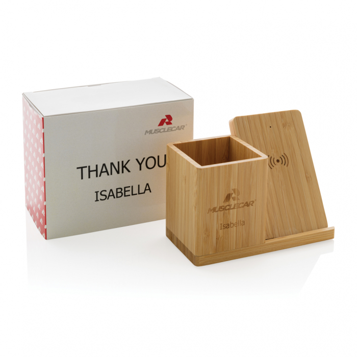 Calgary incarcator wireless 10W din bambus FSC® cu suport pentru birou [8]