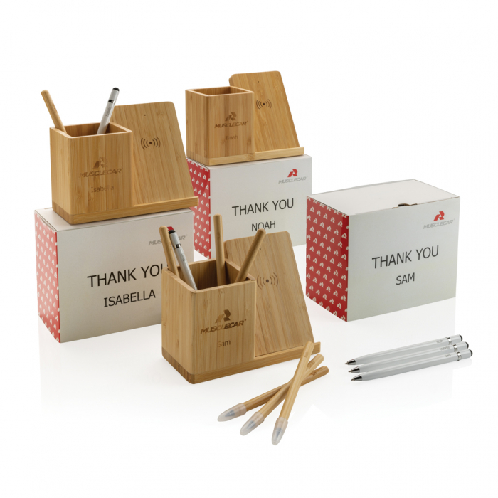 Calgary incarcator wireless 10W din bambus FSC® cu suport pentru birou [7]