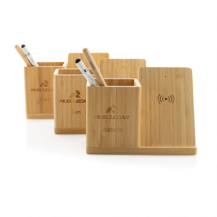 Calgary incarcator wireless 10W din bambus FSC® cu suport pentru birou [9]