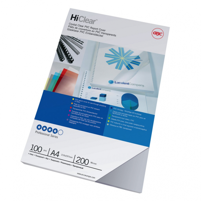 Coperta legare documente GBC, PVC, A4, 200 mic, 100 buc/set, transparent [2]