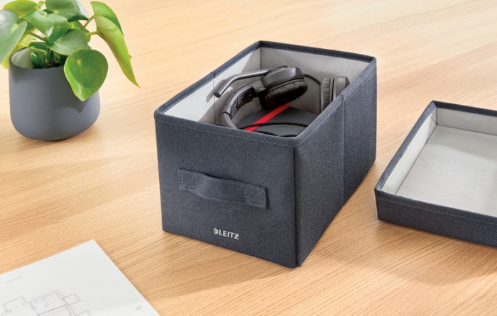 Cutie depozitare Leitz, material textil, pliabila, cu capac si maner, 19x28x16 cm, 2 buc/set, gri-carbune [2]