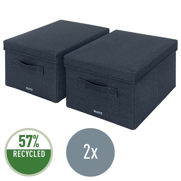 Cutie depozitare Leitz, material textil, pliabila, cu capac si maner, 28x20x38 cm, 2 buc/set, gri-carbune [3]