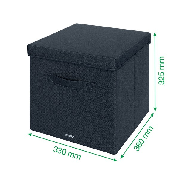 Cutie depozitare Leitz, material textil, pliabila, cu capac si maner, 33x32x38 cm, 2 buc/set, gri-carbune [7]