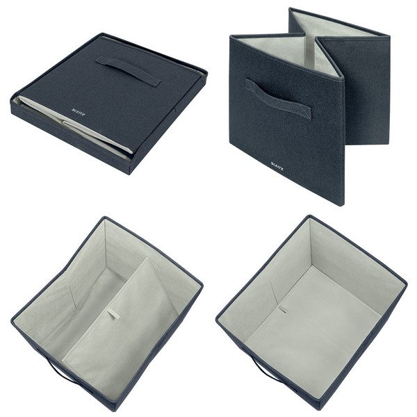 Cutie depozitare Leitz, material textil, pliabila, cu capac si maner, 33x32x38 cm, 2 buc/set, gri-carbune [5]