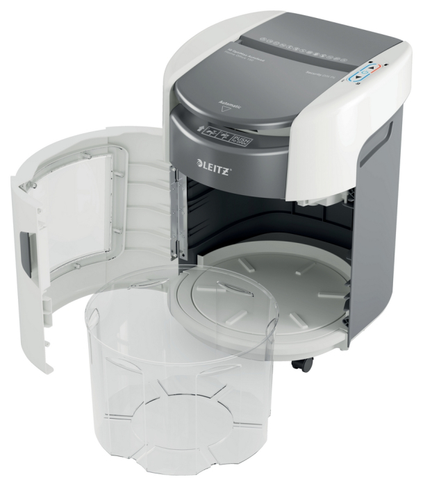 Distrugator documente automat Leitz OptiMax Home Office, P4, cross-cut (confeti), 150 coli, cos 15L, alb-gri [3]