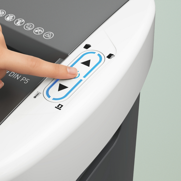 Distrugator documente automat Leitz OptiMax Small Office, P5, micro-cut (particule), 200 coli, cos 21L, alb-gri [7]