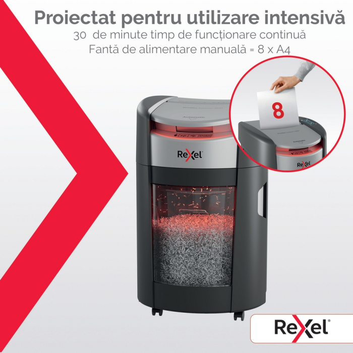 Distrugator documente automat REXEL SHREDMAX 200X, P4, cross-cut (confeti), 200 coli, cos 21L, negru-gri [11]