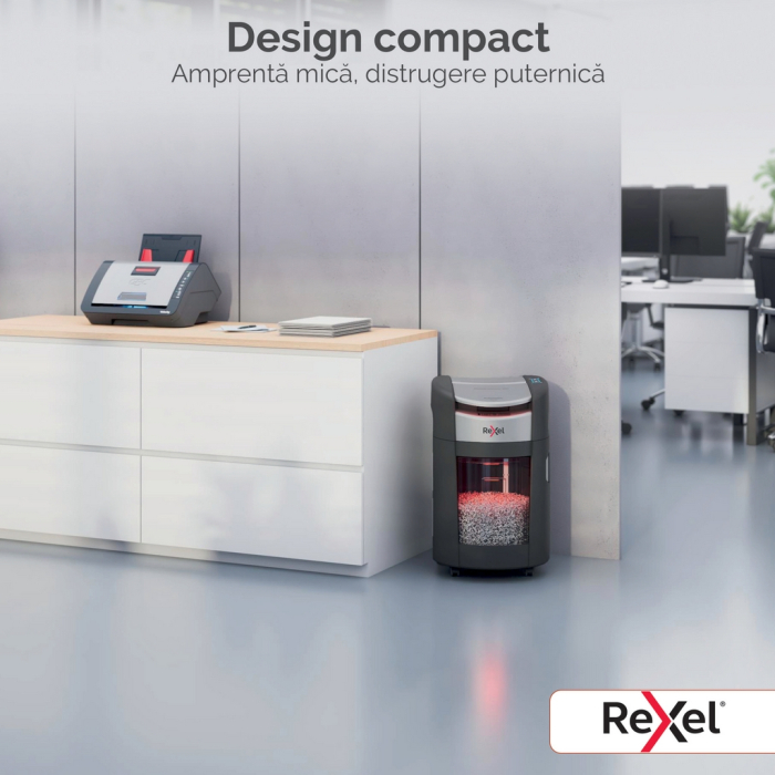 Distrugator documente automat REXEL SHREDMAX 200X, P4, cross-cut (confeti), 200 coli, cos 21L, negru-gri [13]