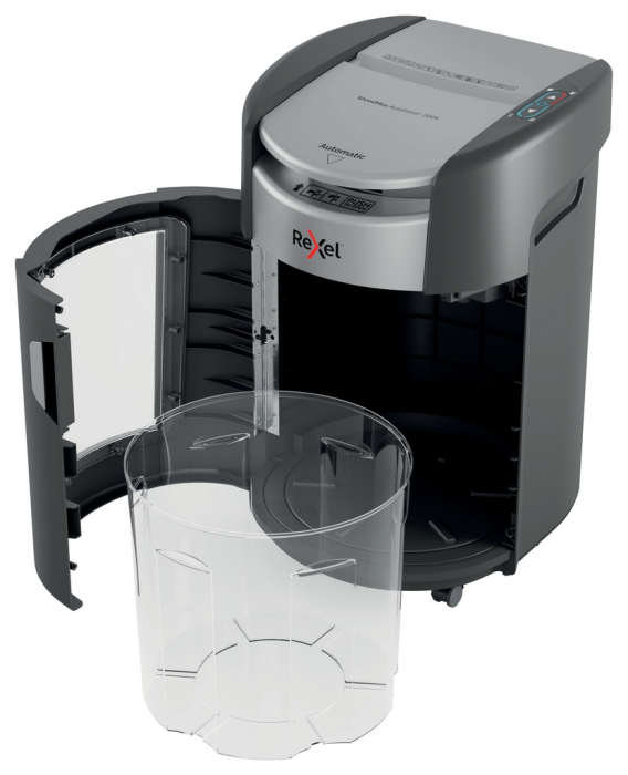 Distrugator documente automat REXEL SHREDMAX 200X, P4, cross-cut (confeti), 200 coli, cos 21L, negru-gri [15]