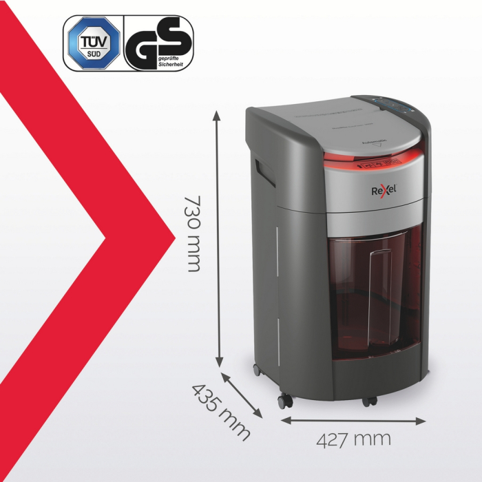 Distrugator documente automat REXEL SHREDMAX 300M, P5, micro-cut (particule), 300 coli, cos 25L negru- gri [8]