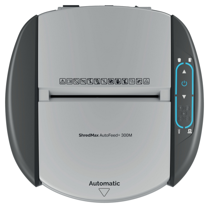 Distrugator documente automat REXEL SHREDMAX 300M, P5, micro-cut (particule), 300 coli, cos 25L negru- gri [9]