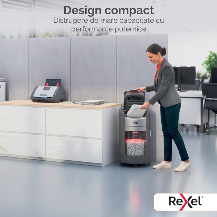 Distrugator documente automat REXEL SHREDMAX 300X, P4, cross-cut (confeti), 300 coli, cos 25L, negru- gri [9]