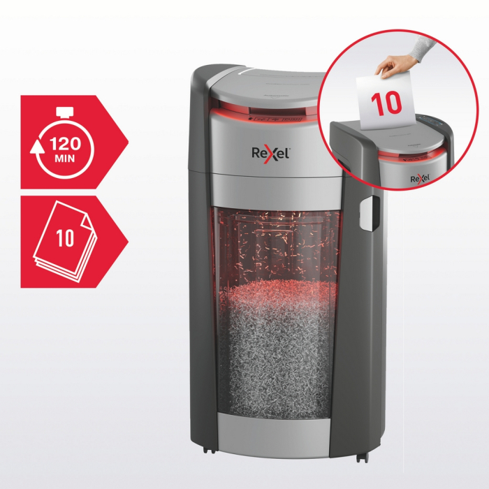 Distrugator documente automat REXEL SHREDMAX 600M, P5, micro-cut (particule), 600 coli, cos 50L, negru-gri [6]