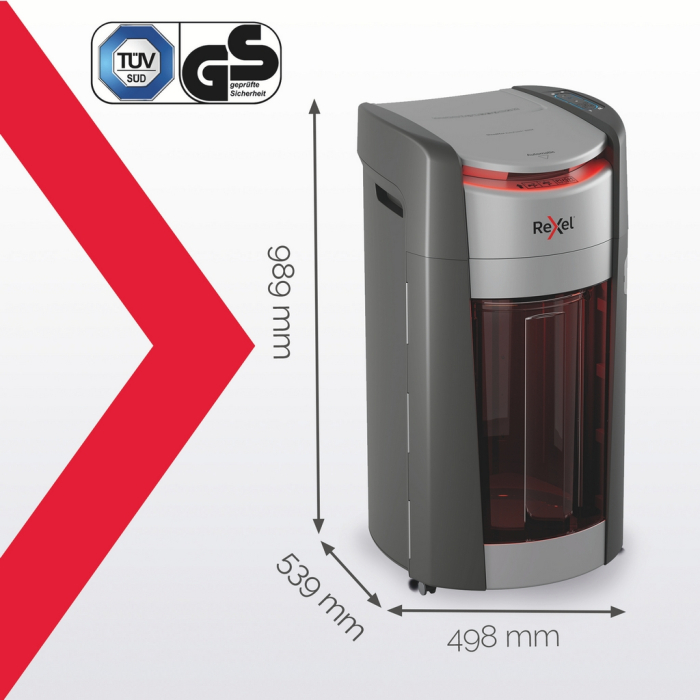 Distrugator documente automat REXEL SHREDMAX 600M, P5, micro-cut (particule), 600 coli, cos 50L, negru-gri [8]