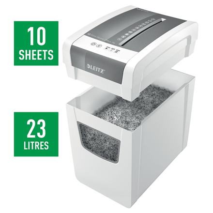 Distrugator documente manual Leitz IQ Home Office Slim, P4, cross-cut (confeti), 10 coli, cos 23l [2]