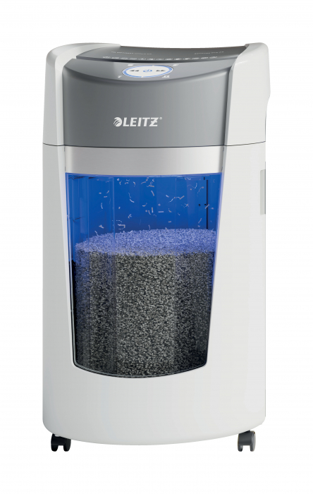 Distrugator documente manual Leitz IQ OptiMax Office, P5, micro-cut (particule), 10 coli, cos 35l, alb-gri [11]