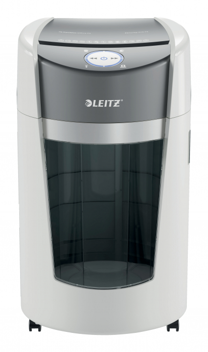 Distrugator documente manual Leitz IQ OptiMax Office, P5, micro-cut (particule), 10 coli, cos 35l, alb-gri [9]
