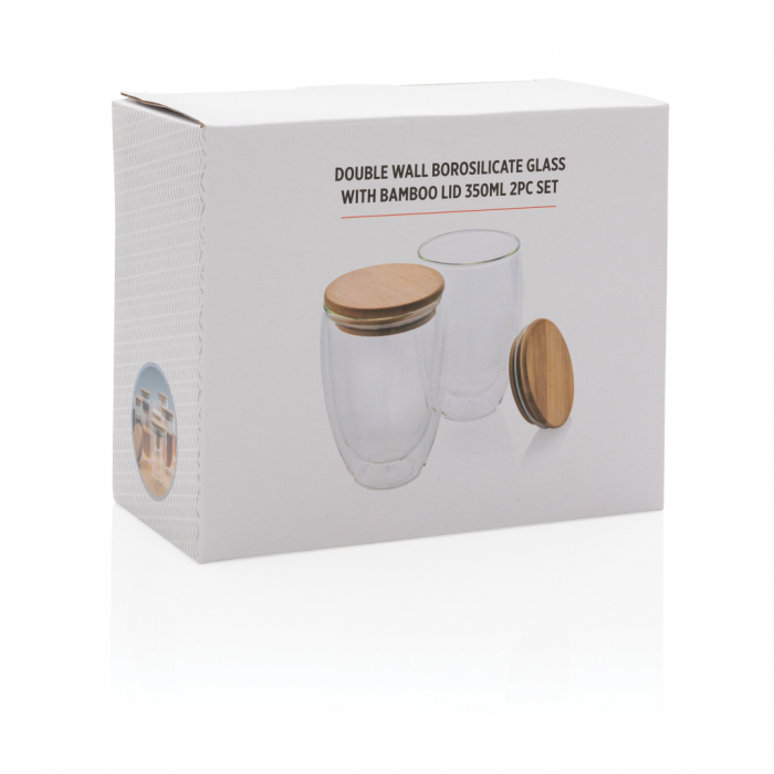 Set 2 pahare cu perete dublu din sticla borosilicata cu capac bambus, 350ml [12]