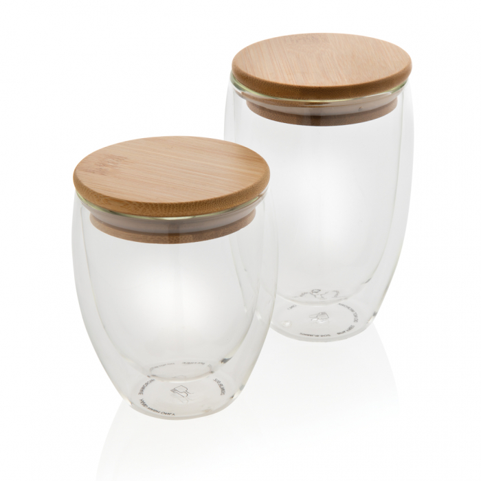 Set 2 pahare cu perete dublu din sticla borosilicata cu capac bambus, 350ml [7]