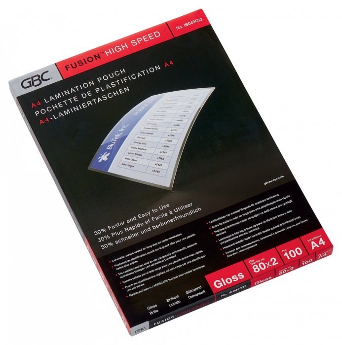 Folie laminare GBC HiSpeed, la cald, rapida, A4, 80 mic, 100 buc/set [1]