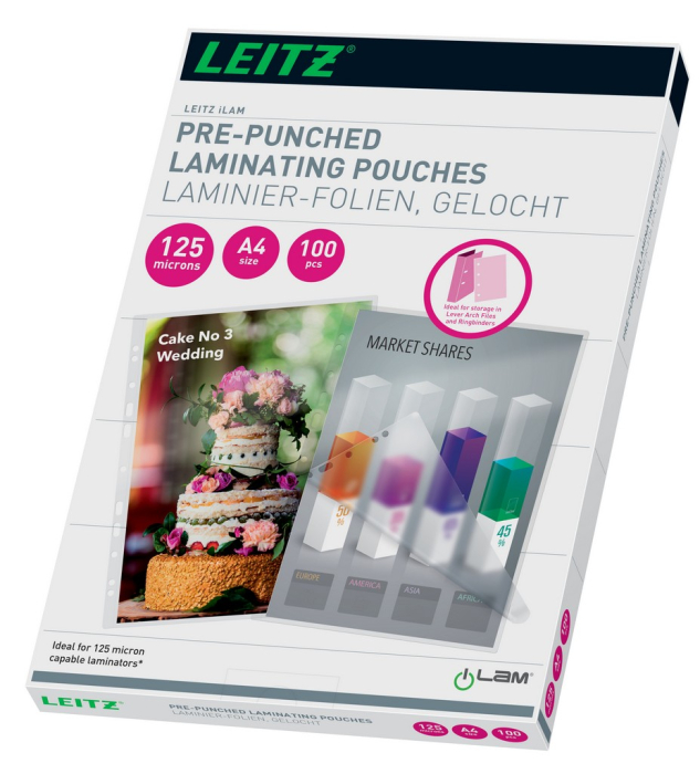 Folie laminare Leitz, la cald, pre-perforata, A4, 125 mic, 100 buc/set [1]