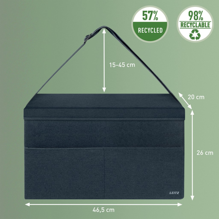 Geanta Leitz din material textil cu capac, gri catifea, pliabila, 3 compartimente [2]