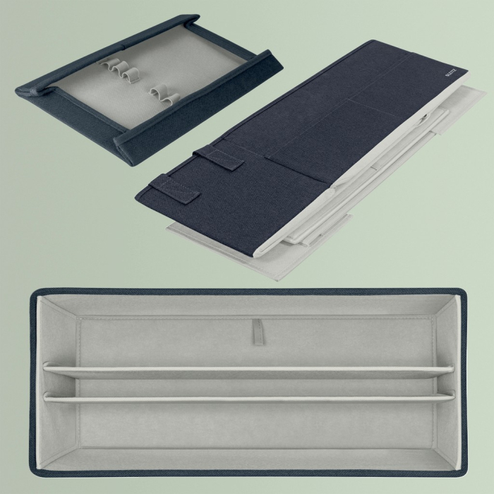 Geanta Leitz din material textil cu capac, gri catifea, pliabila, 3 compartimente [3]