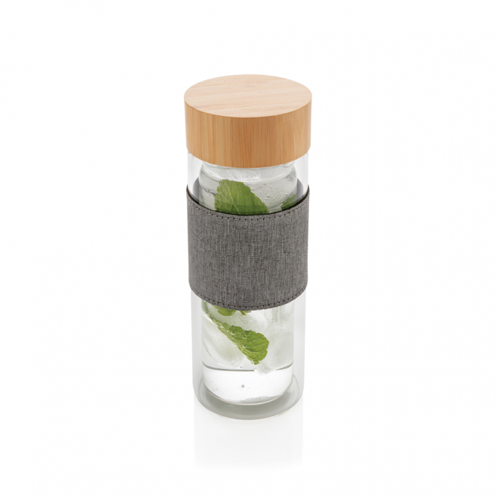 Sticla Impact cu perete dublu din sticla borosilicata si capac bambus, 360ml [2]