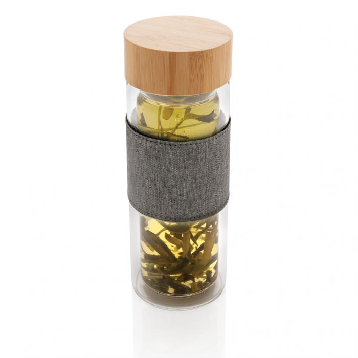 Sticla Impact cu perete dublu din sticla borosilicata si capac bambus, 360ml [3]